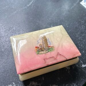 Italy Leaning Tower of Pisa Pink/White Alabaster Trinket Souvenir Box